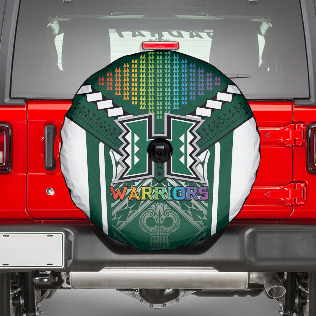 Hawaii Warriors Football Spare Tire Cover Rainbow Kakau Pattern Green LT05 - Polynesian Pride