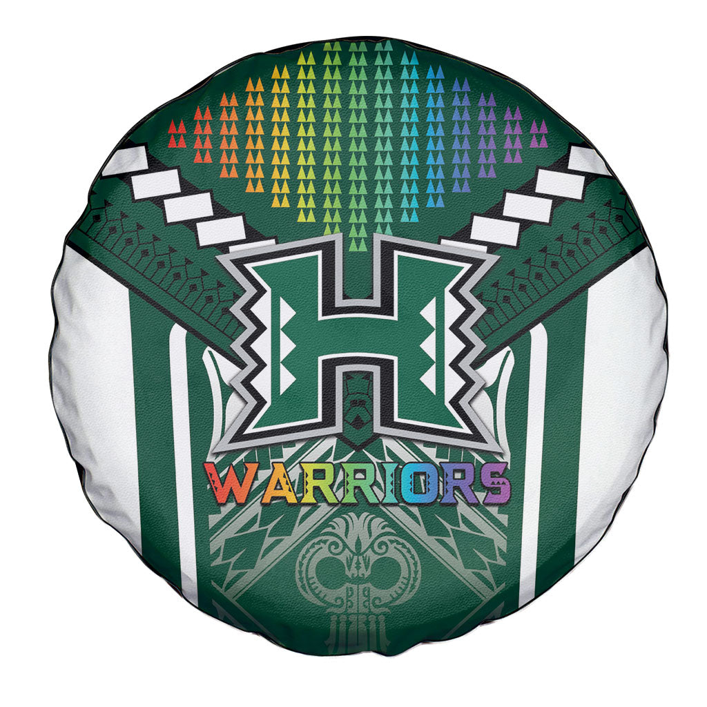 Hawaii Warriors Football Spare Tire Cover Rainbow Kakau Pattern Green LT05 - Polynesian Pride