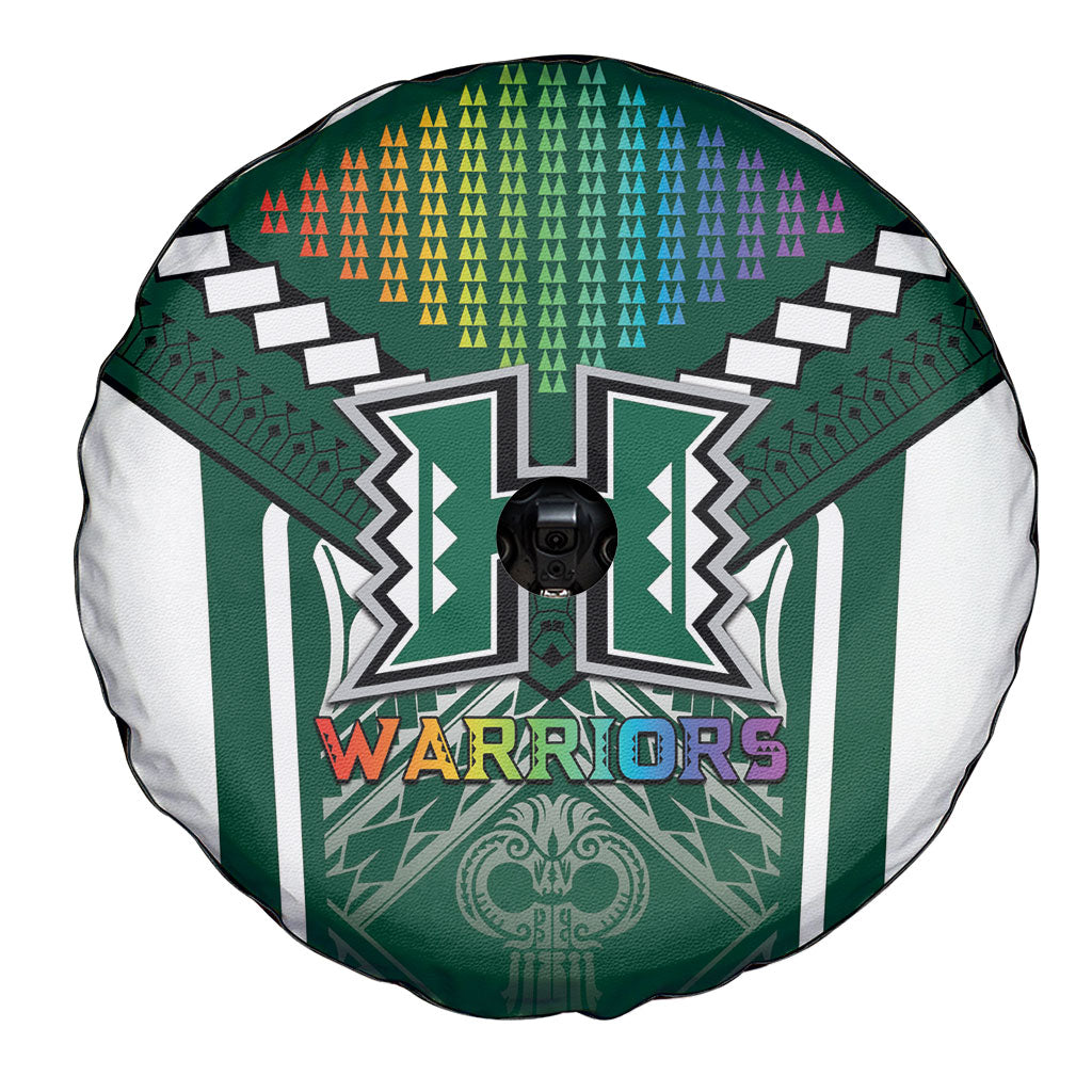 Hawaii Warriors Football Spare Tire Cover Rainbow Kakau Pattern Green LT05 - Polynesian Pride