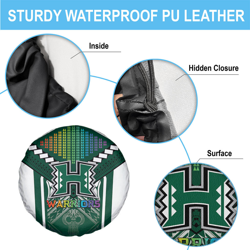 Hawaii Warriors Football Spare Tire Cover Rainbow Kakau Pattern Green LT05 - Polynesian Pride