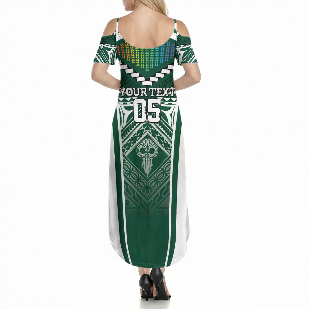 Custom Hawaii Warriors Football Summer Maxi Dress Rainbow Kakau Pattern Green LT05 - Polynesian Pride
