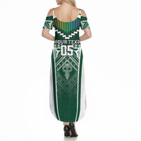 Custom Hawaii Warriors Football Summer Maxi Dress Rainbow Kakau Pattern Green LT05 - Polynesian Pride