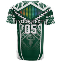 Custom Hawaii Warriors Football T Shirt Rainbow Kakau Pattern Green LT05 - Polynesian Pride