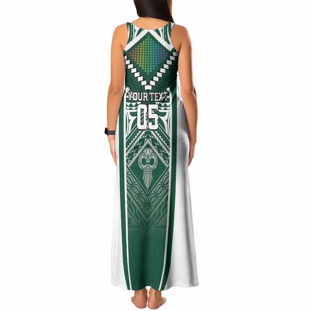 Custom Hawaii Warriors Football Tank Maxi Dress Rainbow Kakau Pattern Green LT05 - Polynesian Pride