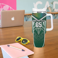 Custom Hawaii Warriors Football Tumbler With Handle Rainbow Kakau Pattern Green LT05 - Polynesian Pride