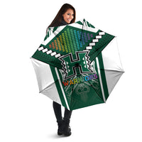 Hawaii Warriors Football Umbrella Rainbow Kakau Pattern Green LT05 - Polynesian Pride