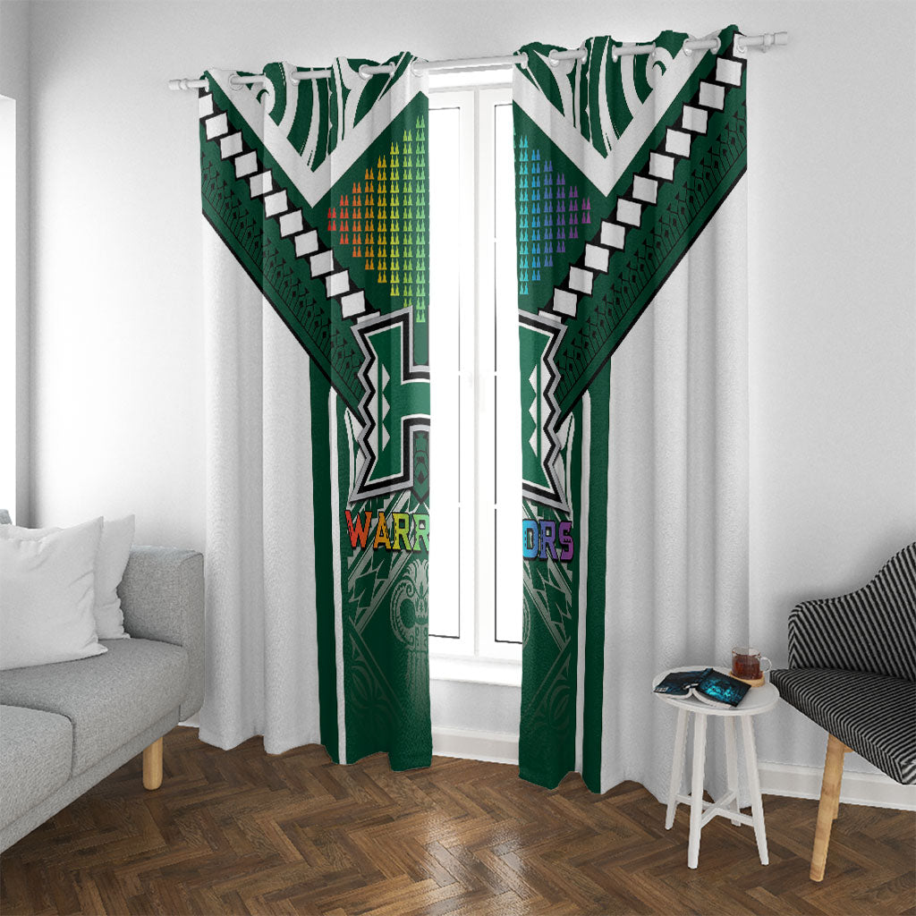 Hawaii Warriors Football Window Curtain Rainbow Kakau Pattern Green LT05 With Grommets Green - Polynesian Pride