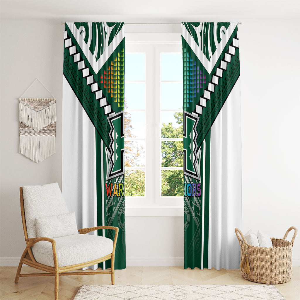 Hawaii Warriors Football Window Curtain Rainbow Kakau Pattern Green LT05 - Polynesian Pride