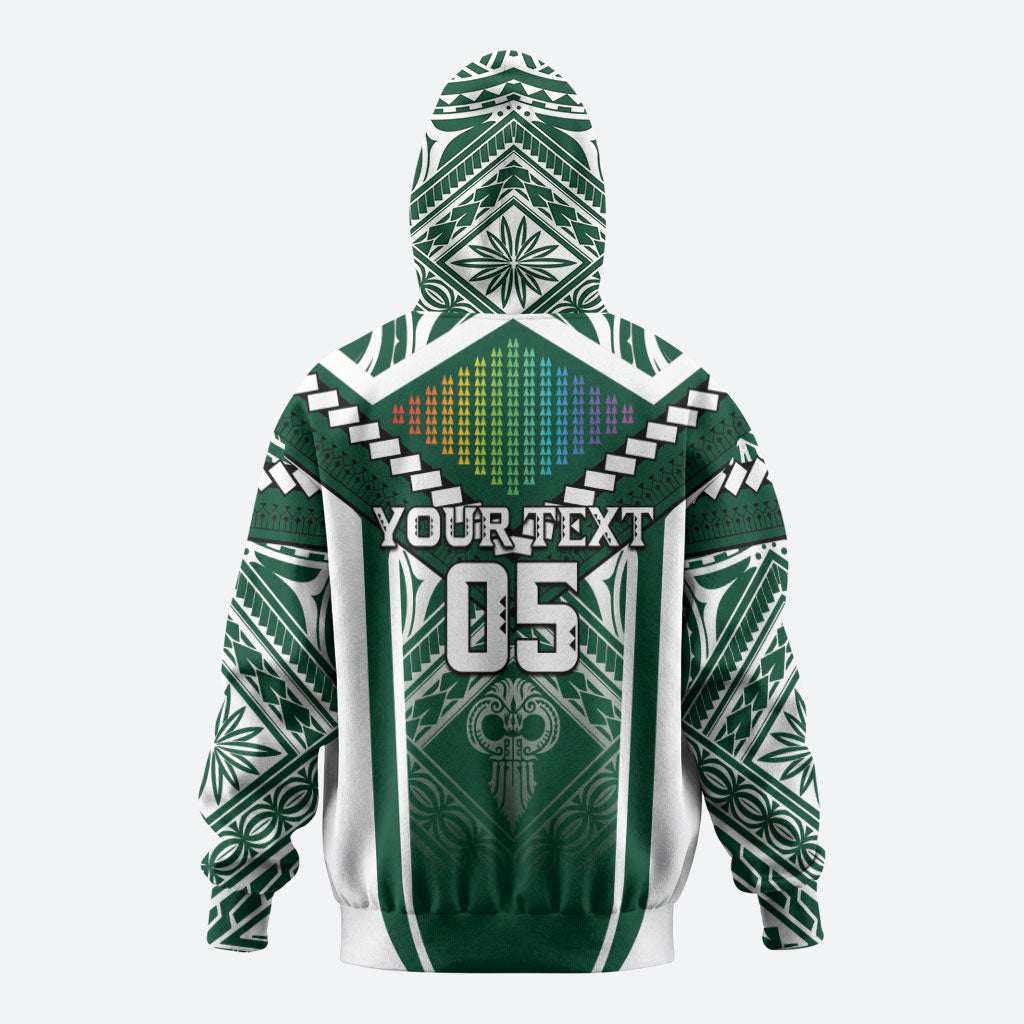 Custom Hawaii Warriors Football Zip Hoodie Rainbow Kakau Pattern Green LT05 - Polynesian Pride