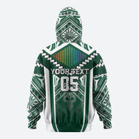 Custom Hawaii Warriors Football Zip Hoodie Rainbow Kakau Pattern Green LT05 - Polynesian Pride