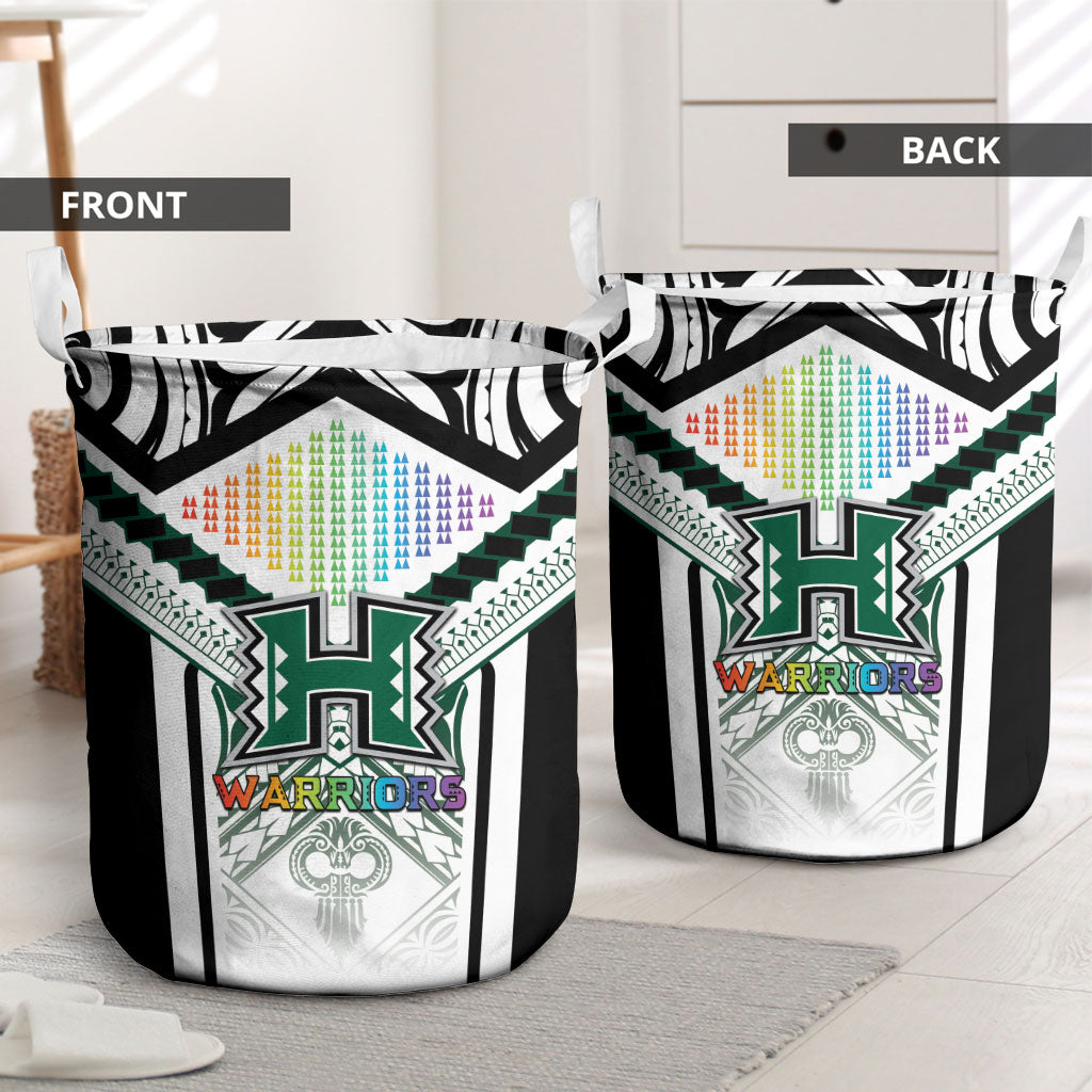 Hawaii Warriors Football Laundry Basket Rainbow Kakau Pattern White LT05 - Polynesian Pride