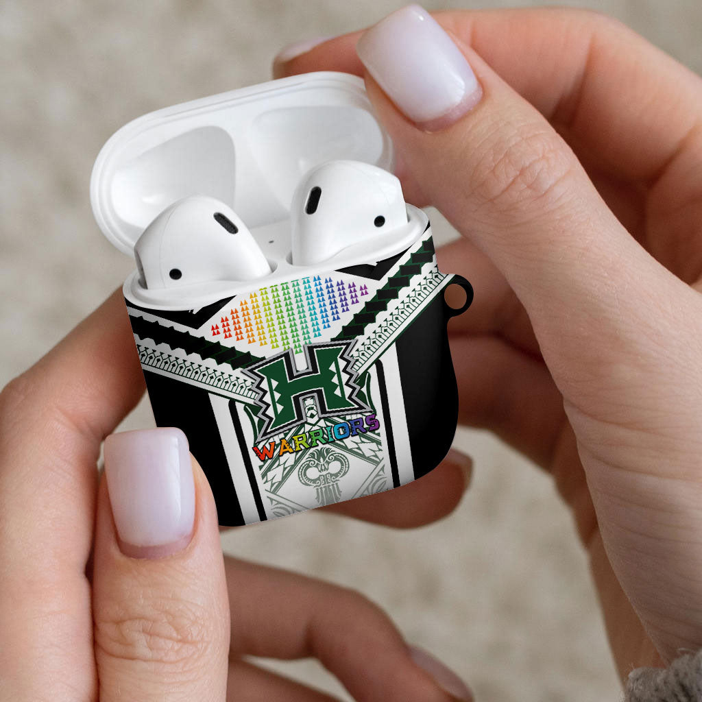 Hawaii Warriors Football AirPods Case Rainbow Kakau Pattern White LT05 - Polynesian Pride