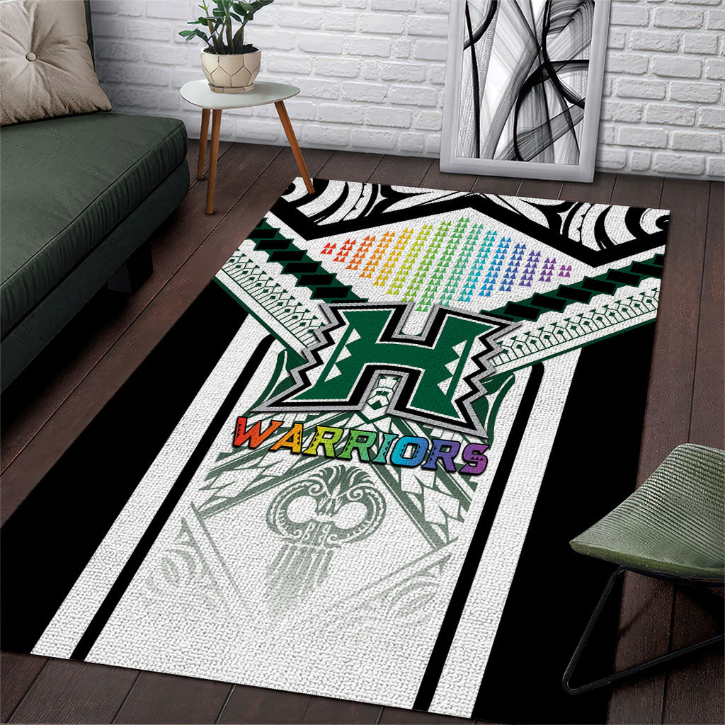 Hawaii Warriors Football Area Rug Rainbow Kakau Pattern White LT05 White - Polynesian Pride