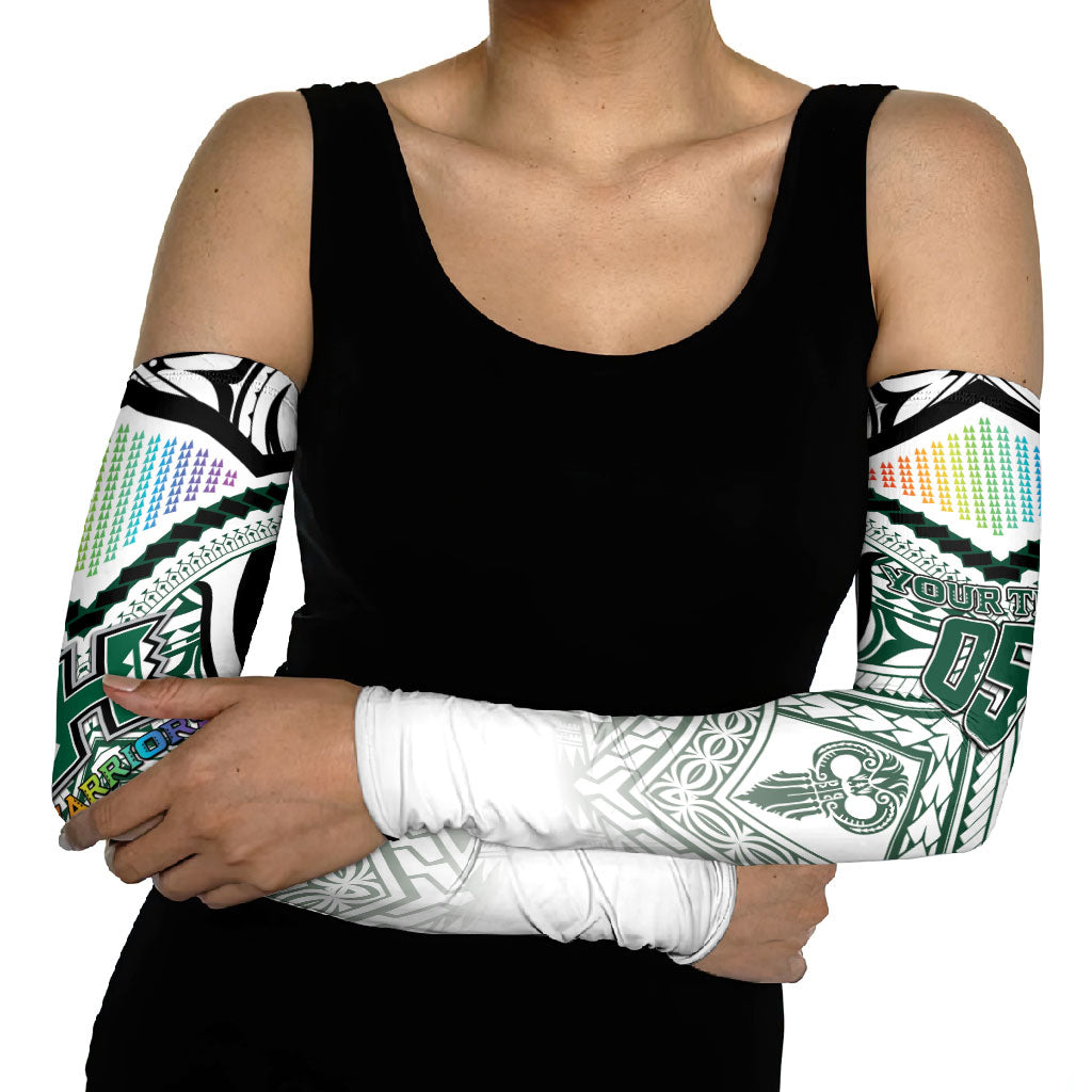 Custom Hawaii Warriors Football Arm Sleeves Rainbow Kakau Pattern White LT05 - Polynesian Pride