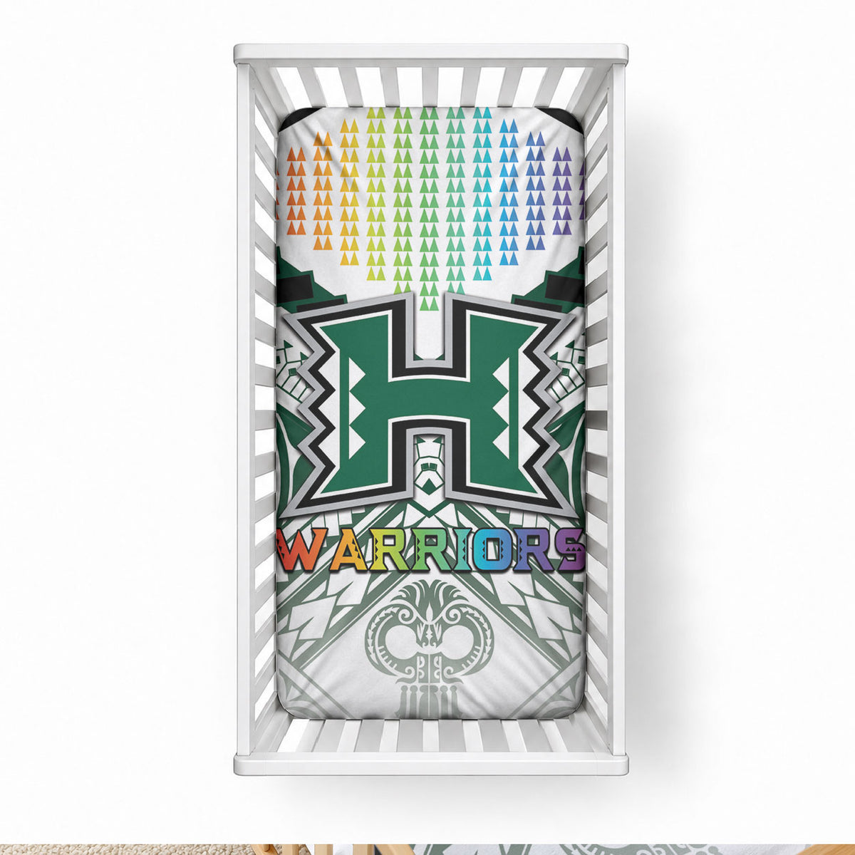 Hawaii Warriors Football Baby Bed Cover Rainbow Kakau Pattern White LT05 28 × 52 in White - Polynesian Pride