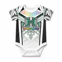 Custom Hawaii Warriors Football Baby Onesie Rainbow Kakau Pattern White LT05 White - Polynesian Pride