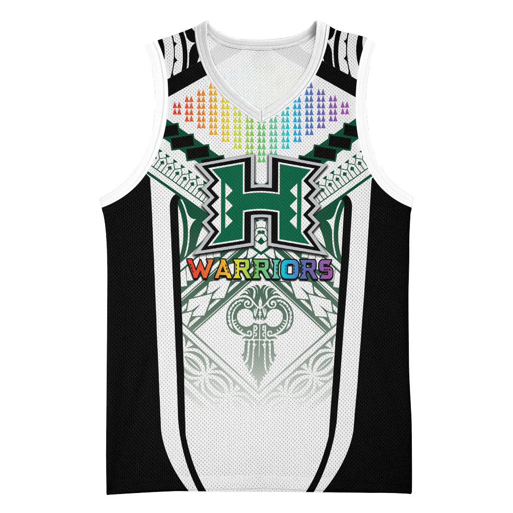 Custom Hawaii Warriors Football Basketball Jersey Rainbow Kakau Pattern White LT05 Unisex White - Polynesian Pride