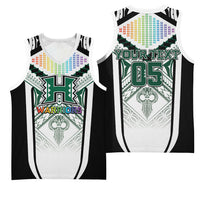 Custom Hawaii Warriors Football Basketball Jersey Rainbow Kakau Pattern White LT05 - Polynesian Pride