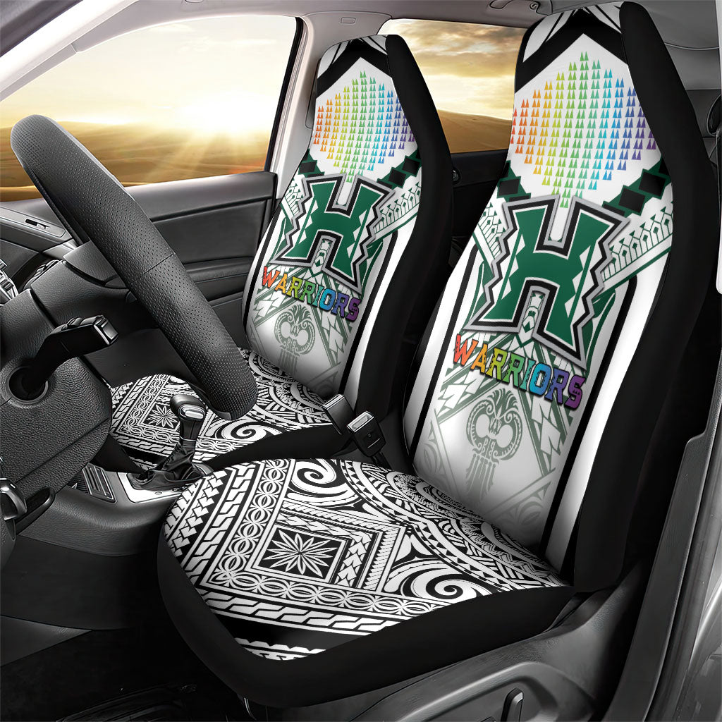 Hawaii Warriors Football Car Seat Cover Rainbow Kakau Pattern White LT05 - Polynesian Pride