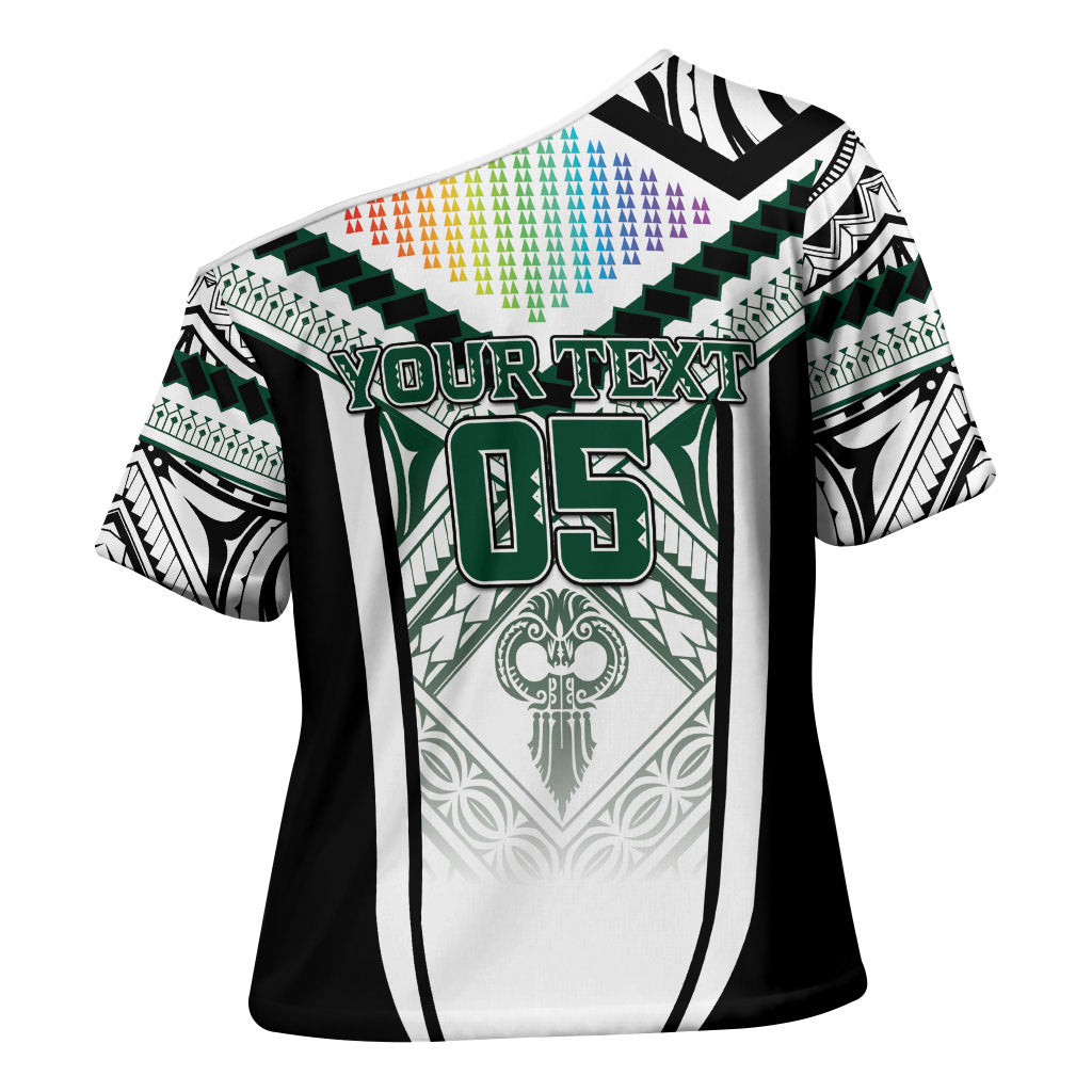Custom Hawaii Warriors Football Cross Shoulder Shirt Rainbow Kakau Pattern White LT05 - Polynesian Pride