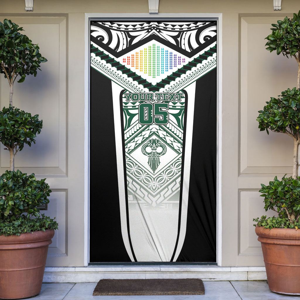 Custom Hawaii Warriors Football Door Cover Rainbow Kakau Pattern White LT05 White - Polynesian Pride