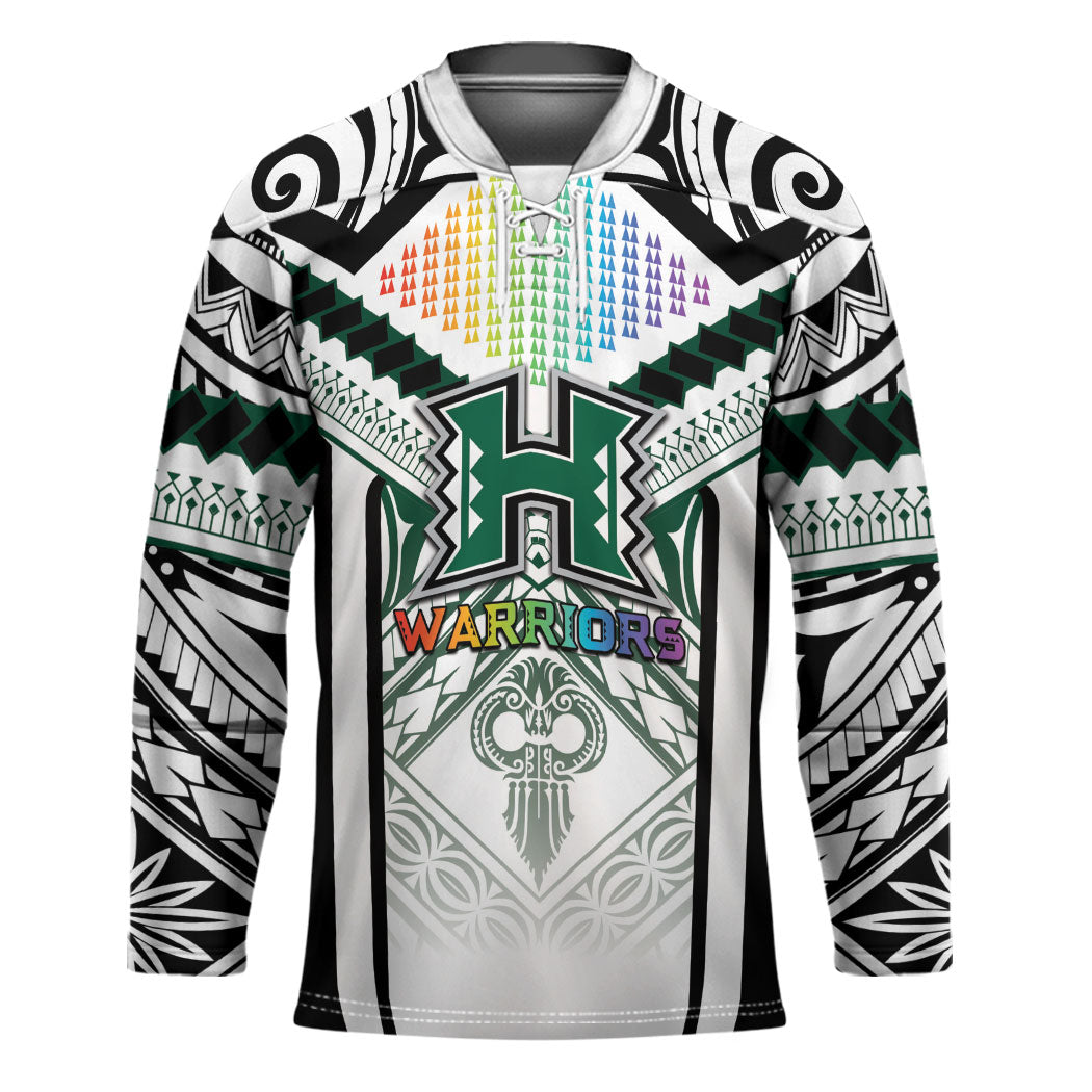 Custom Hawaii Warriors Football Hockey Jersey Rainbow Kakau Pattern White LT05 Unisex White - Polynesian Pride