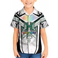 Custom Hawaii Warriors Football Kid Hawaiian Shirt Rainbow Kakau Pattern White LT05 Kid White - Polynesian Pride