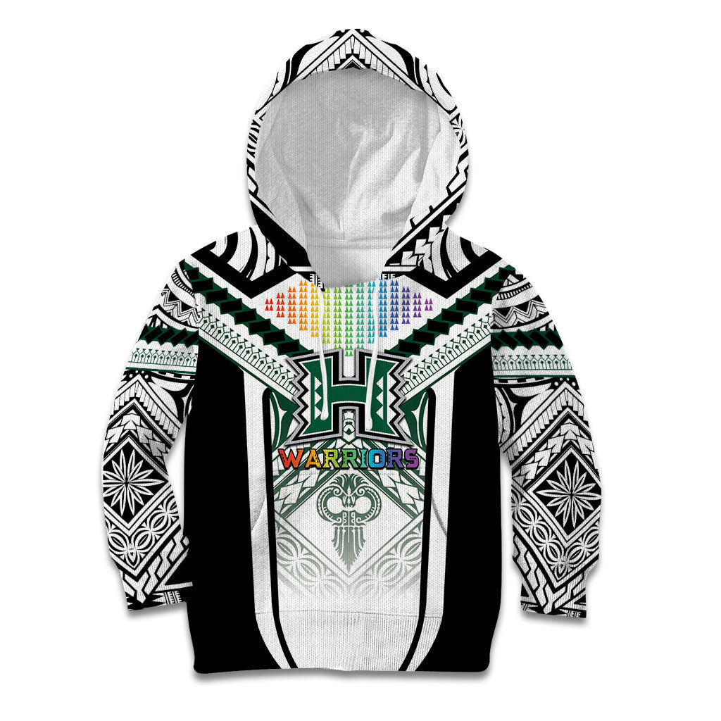 Custom Hawaii Warriors Football Kid Hoodie Rainbow Kakau Pattern White LT05 Hoodie White - Polynesian Pride