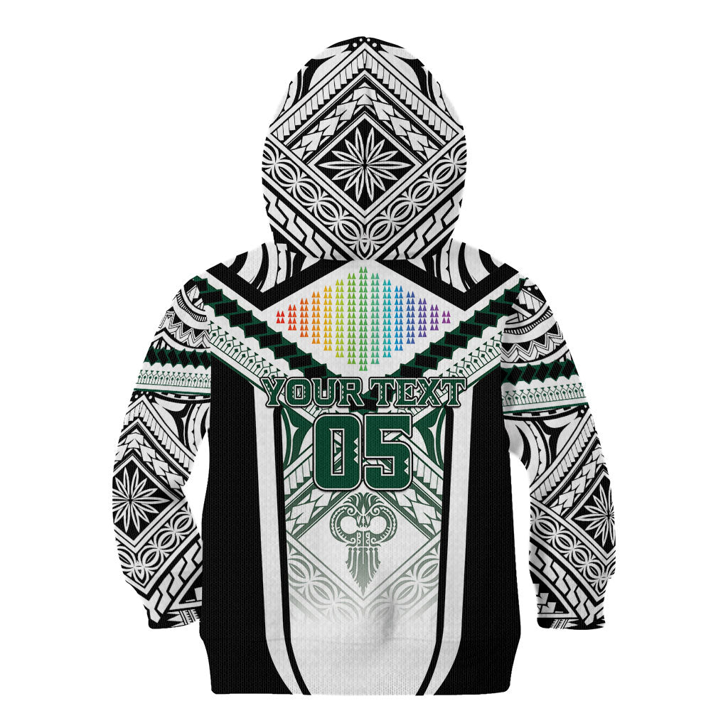 Custom Hawaii Warriors Football Kid Hoodie Rainbow Kakau Pattern White LT05 - Polynesian Pride