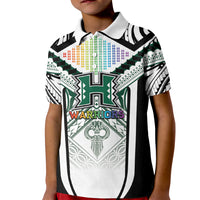 Custom Hawaii Warriors Football Kid Polo Shirt Rainbow Kakau Pattern White LT05 Kid White - Polynesian Pride
