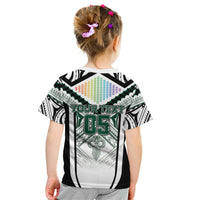 Custom Hawaii Warriors Football Kid T Shirt Rainbow Kakau Pattern White LT05 - Polynesian Pride
