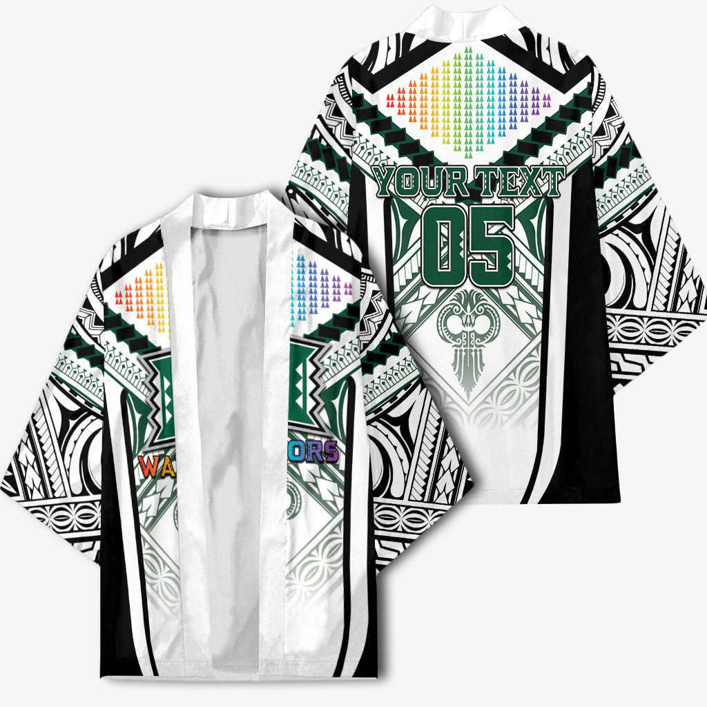 Custom Hawaii Warriors Football Kimono Rainbow Kakau Pattern White LT05 - Polynesian Pride