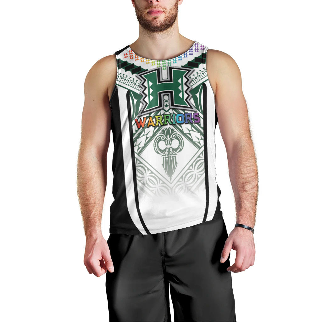 Custom Hawaii Warriors Football Men Tank Top Rainbow Kakau Pattern White LT05 - Polynesian Pride