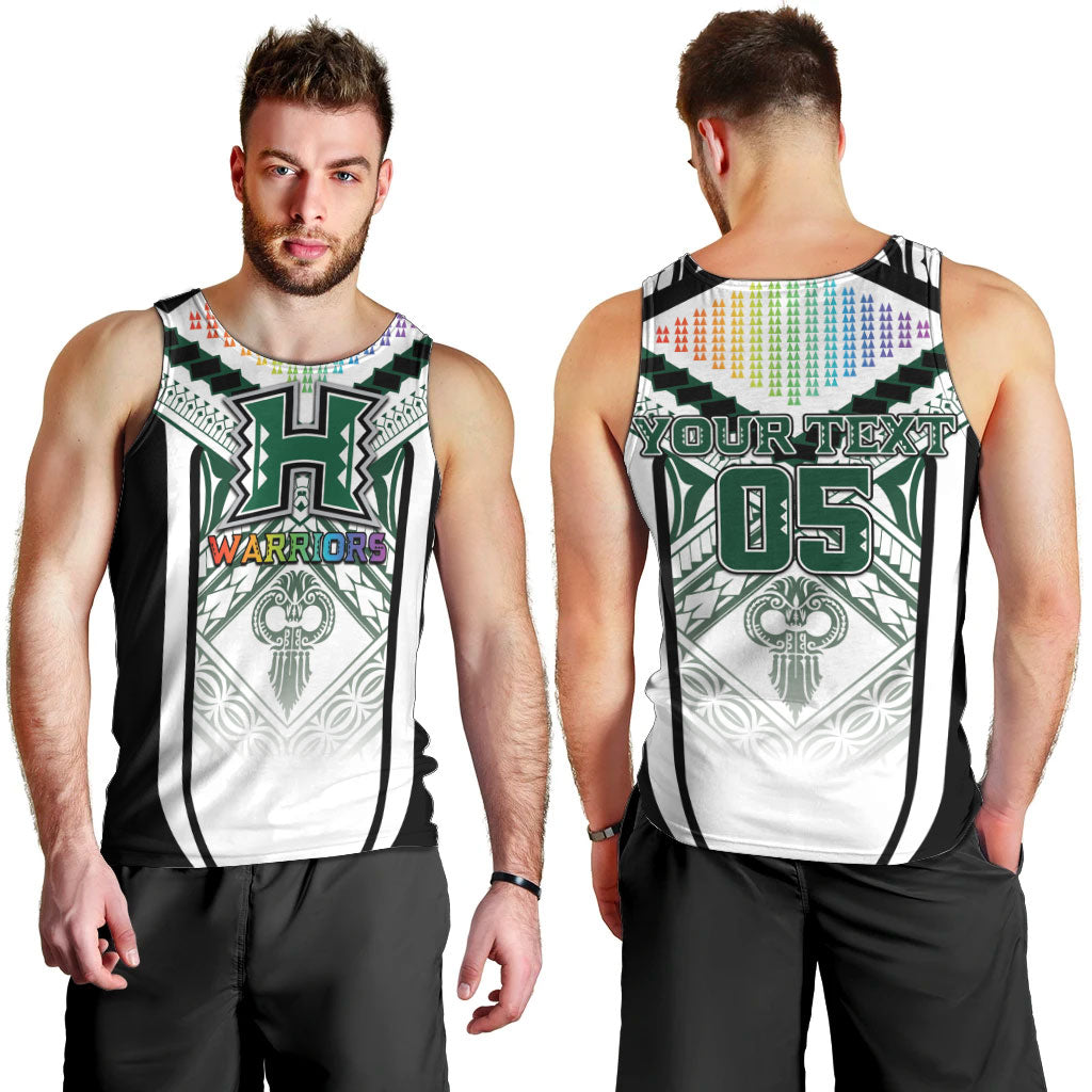 Custom Hawaii Warriors Football Men Tank Top Rainbow Kakau Pattern White LT05 - Polynesian Pride