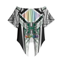 Custom Hawaii Warriors Football Off Shoulder Wrap Waist Top Rainbow Kakau Pattern White LT05 - Polynesian Pride
