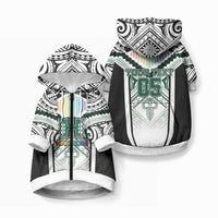 Custom Hawaii Warriors Football Pet Hoodie Rainbow Kakau Pattern White LT05 Zip-up White - Polynesian Pride