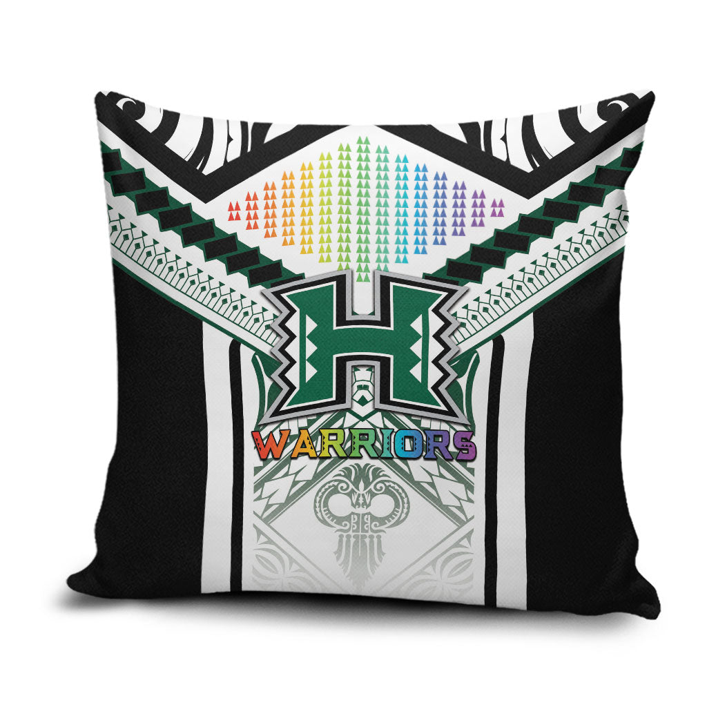 Hawaii Warriors Football Pillow Cover Rainbow Kakau Pattern White LT05 White - Polynesian Pride