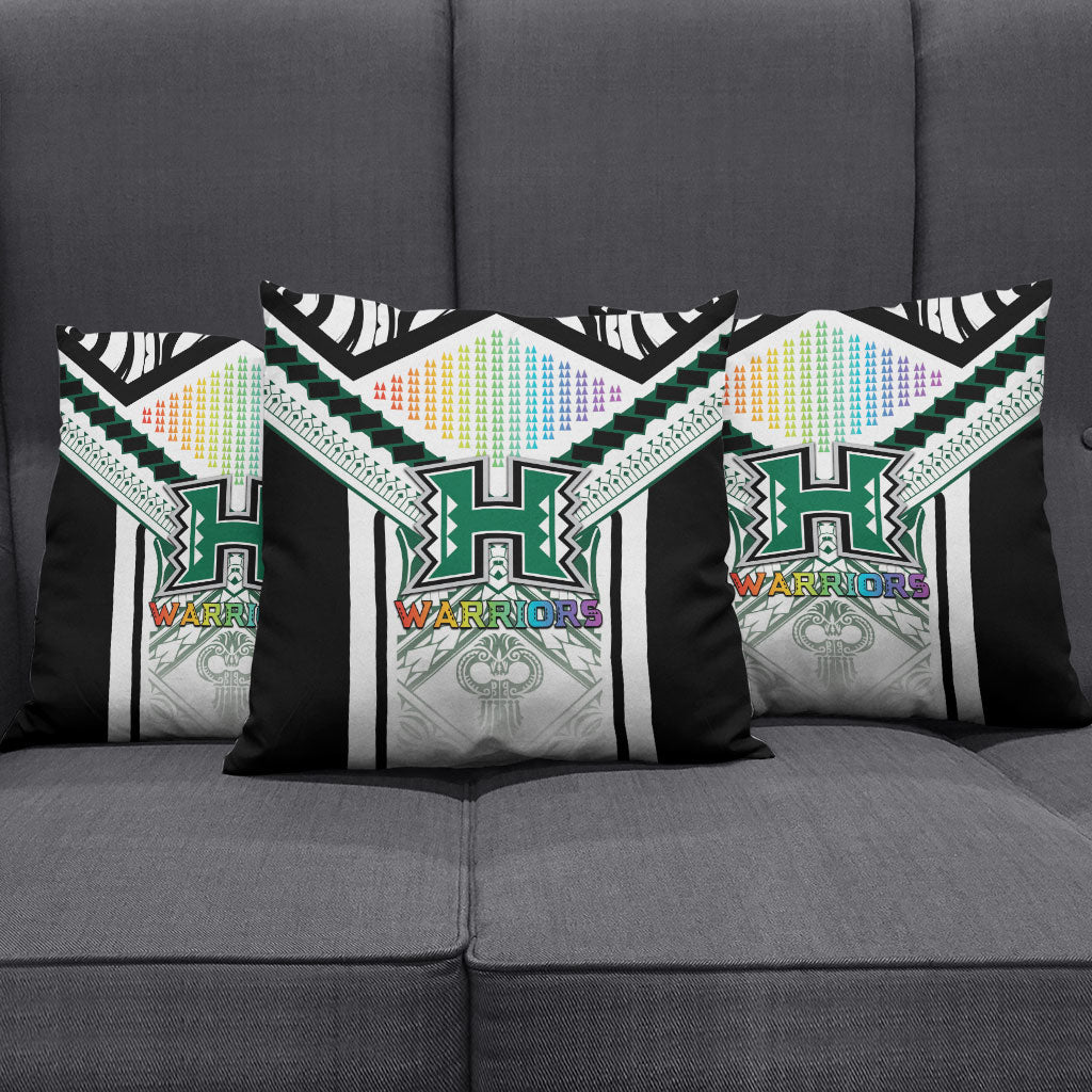 Hawaii Warriors Football Pillow Cover Rainbow Kakau Pattern White LT05 - Polynesian Pride