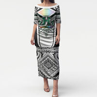 Custom Hawaii Warriors Football Puletasi Rainbow Kakau Pattern White LT05 Long Dress White - Polynesian Pride