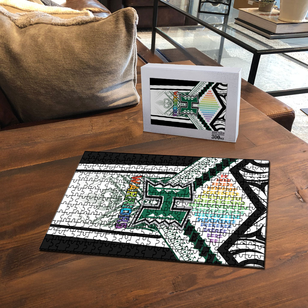 Hawaii Warriors Football Puzzle Rainbow Kakau Pattern White LT05 - Polynesian Pride
