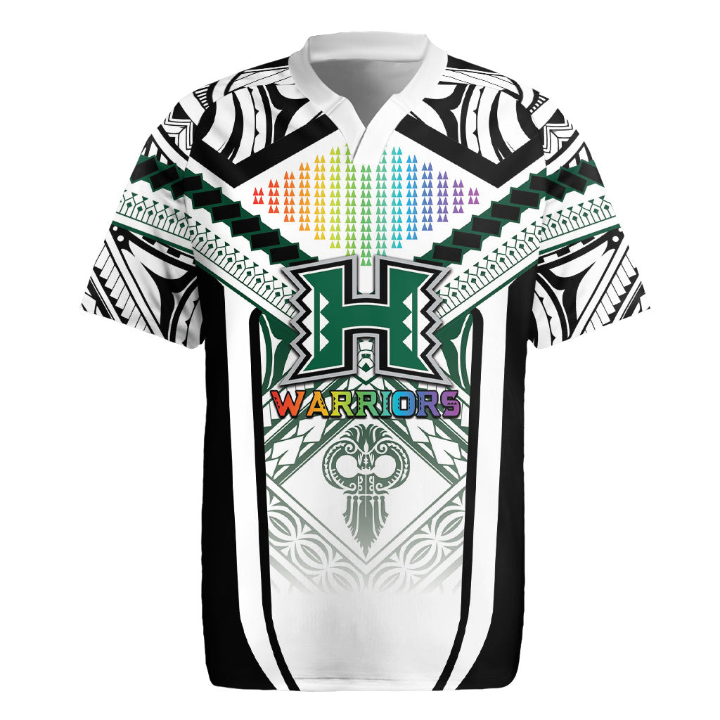 Custom Hawaii Warriors Football Rugby Jersey Rainbow Kakau Pattern White LT05 White - Polynesian Pride