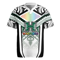 Custom Hawaii Warriors Football Rugby Jersey Rainbow Kakau Pattern White LT05 White - Polynesian Pride