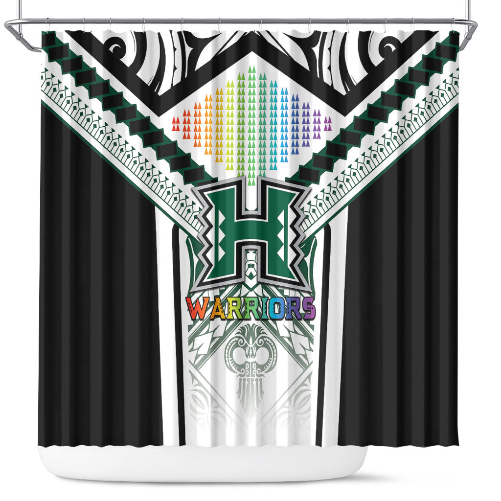 Hawaii Warriors Football Shower Curtain Rainbow Kakau Pattern White LT05 White - Polynesian Pride