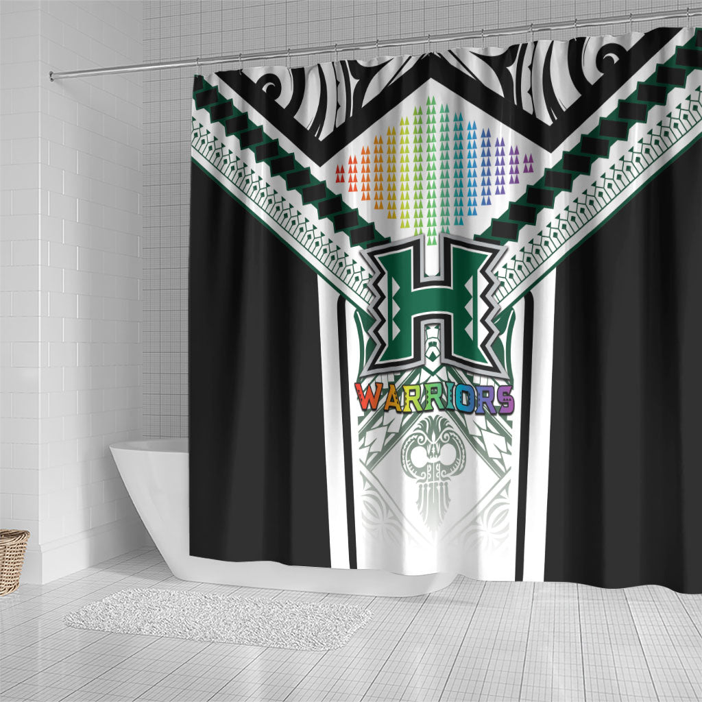 Hawaii Warriors Football Shower Curtain Rainbow Kakau Pattern White LT05 - Polynesian Pride
