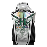 Custom Hawaii Warriors Football Sleeveless Hoodie Rainbow Kakau Pattern White LT05 White - Polynesian Pride