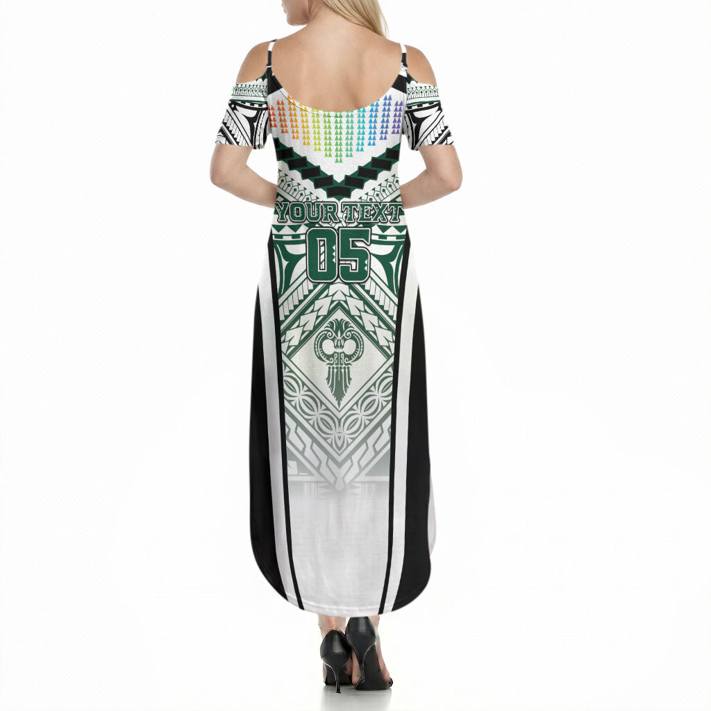 Custom Hawaii Warriors Football Summer Maxi Dress Rainbow Kakau Pattern White LT05 - Polynesian Pride