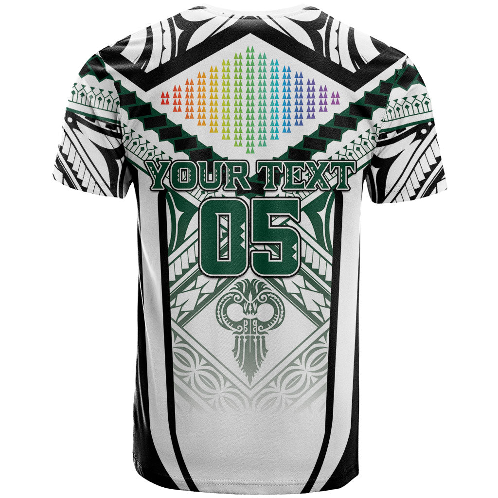 Custom Hawaii Warriors Football T Shirt Rainbow Kakau Pattern White LT05 - Polynesian Pride