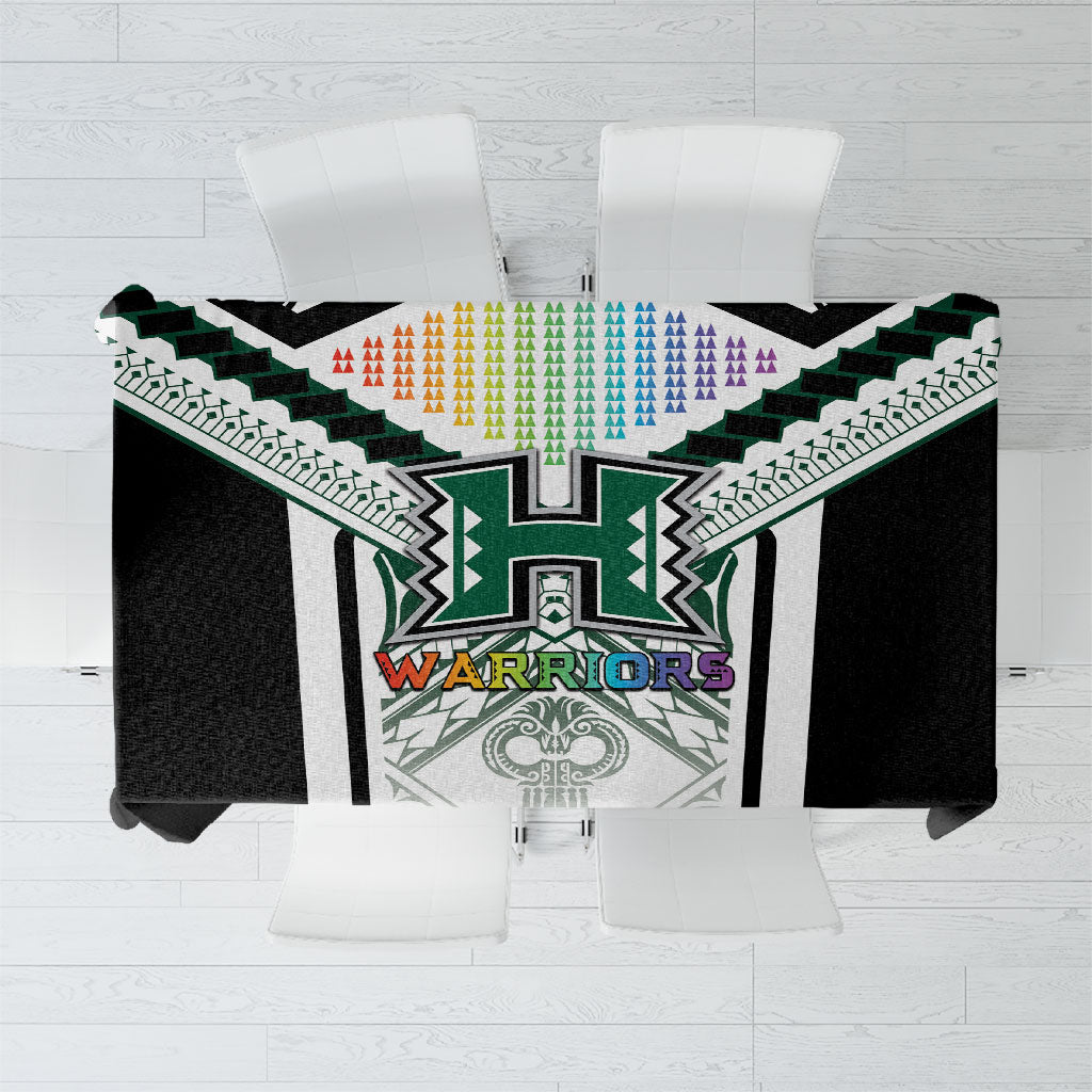 Hawaii Warriors Football Tablecloth Rainbow Kakau Pattern White LT05 White - Polynesian Pride