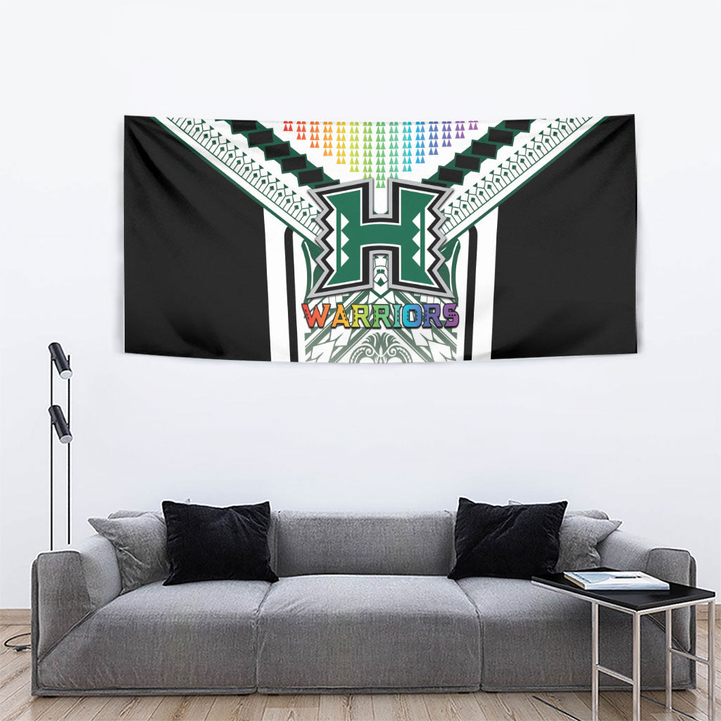 Hawaii Warriors Football Tapestry Rainbow Kakau Pattern White LT05 - Polynesian Pride