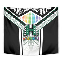 Hawaii Warriors Football Tapestry Rainbow Kakau Pattern White LT05 - Polynesian Pride